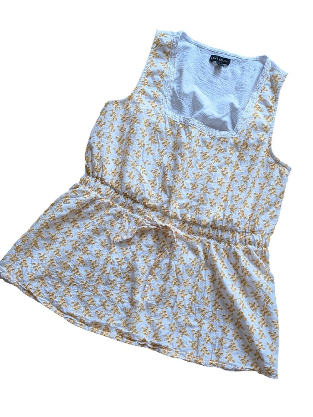 Lane Bryant White Yellow Floral Embroidered Tie Waist Top 14/16 Sleeveless